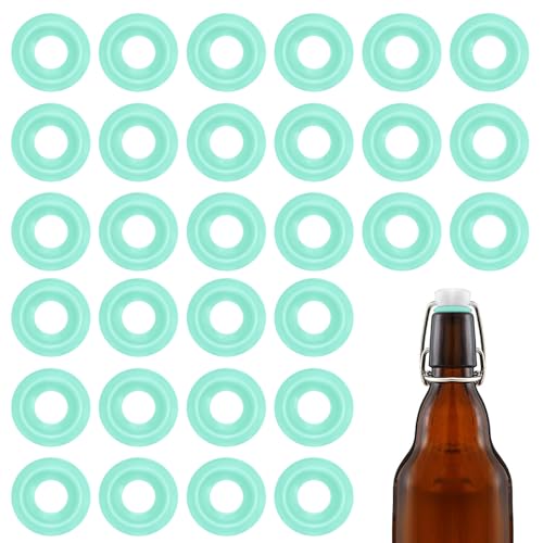 30Pcs Dopamine color Silicone Gaskets Washers Seals for Cap Swing Flip Top Bottle for Home Brew Beer Soda Bottle Sealing(flat,half cover) (Mint Green) - color: Mint Green