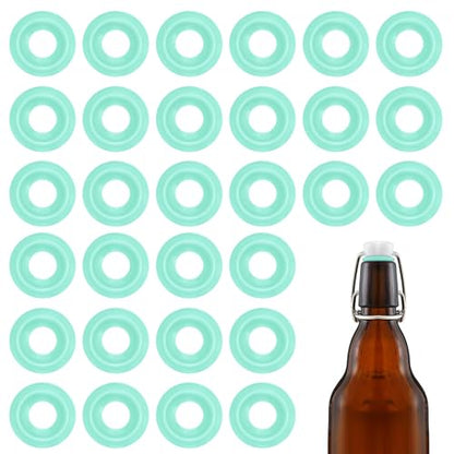30Pcs Dopamine color Silicone Gaskets Washers Seals for Cap Swing Flip Top Bottle for Home Brew Beer Soda Bottle Sealing(flat,half cover) (Mint Green) - color: Mint Green