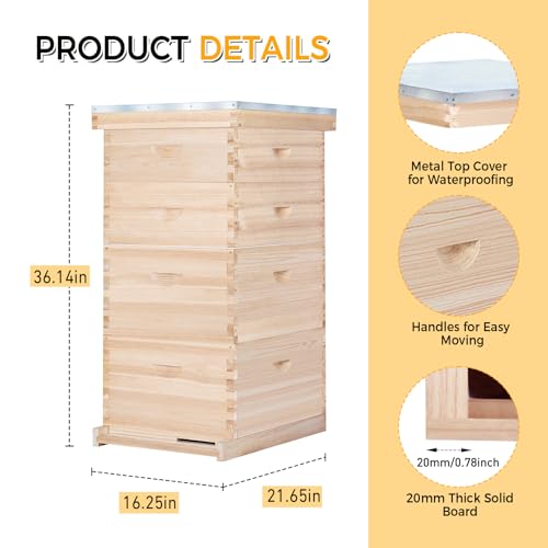 BeeCastle 10-Frame Complete Bee Hives and Supplies Starter Kit, Beehives for Beginners with Beehive Frames and Waxed Foundations (2 Deep Bee Boxes & 2 Medium Super Bee Boxes)