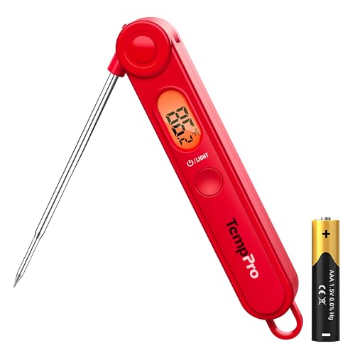 TempPro TP03B Digital Meat Thermometer for Cooking, Instant Read Thermometer with Backlight, Kitchen Food Thermometer for Grill Smoker BBQ Oil Deep Fry Candy Bread Coffee (Previously ThermoPro) - color: Bright red