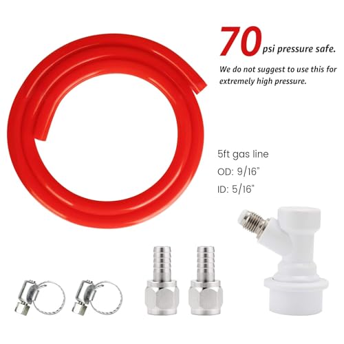 FERRODAY Ball Lock Gas Line Assembly 5ft Red Long Tubing 5/16 Ball Lock Gas Disconnect Set Home Brewing Kit Ball Lock CO2 Gas Hose Assemble for Draft Beer Home Brewing - size: 5ft Gas Line Assembly