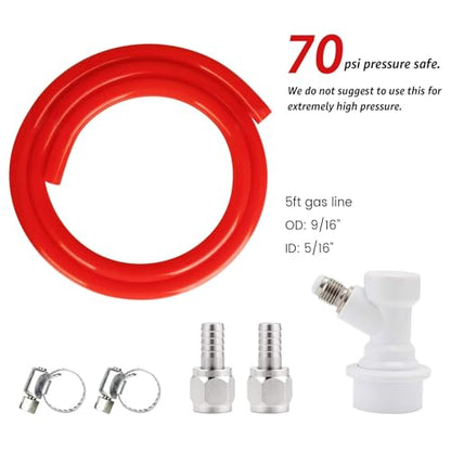 FERRODAY Ball Lock Gas Line Assembly 5ft Red Long Tubing 5/16 Ball Lock Gas Disconnect Set Home Brewing Kit Ball Lock CO2 Gas Hose Assemble for Draft Beer Home Brewing - size: 5ft Gas Line Assembly