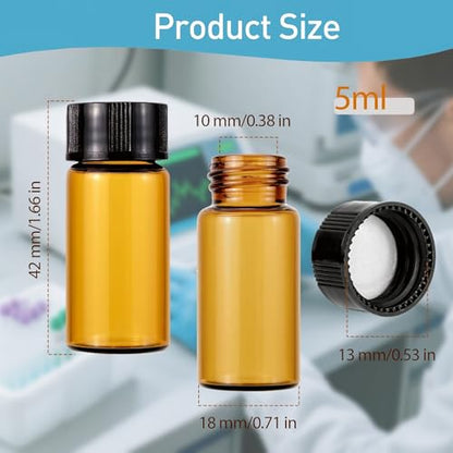 10 pcs 5ml Brown Glass Small Bottles, Screw Cap Lab Vials, Liquid Sample Collection Containers for Lab and Travel - style: 5ML 10- Pack