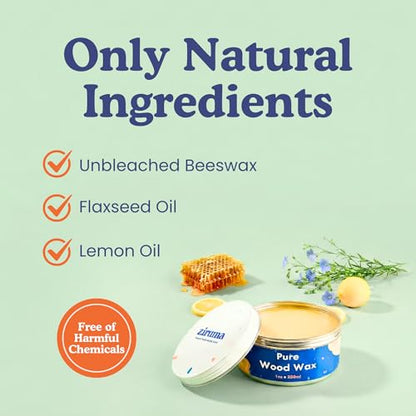 Non-Toxic Wood Wax, Mineral Oil Free, Made of Beeswax & Natural Oils, 7 oz | Petroleum-free. Food-safe. Restores wood. Protects from moisture & stains. Beeswax, flaxseed & lemon oil. For wood surfaces.