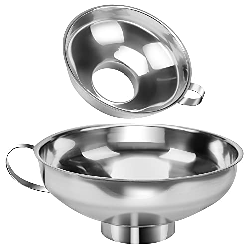 2 PCS Canning Funnel for Wide and Regular Jars, Wide Mouth Funnel Stainless Steel Funnels for Kitchen Use, Metal Funnels Set for Transferring Liquid Power Jam Grains Dry and Wet Ingredients - color: 2PCS-5.7in&4.1in