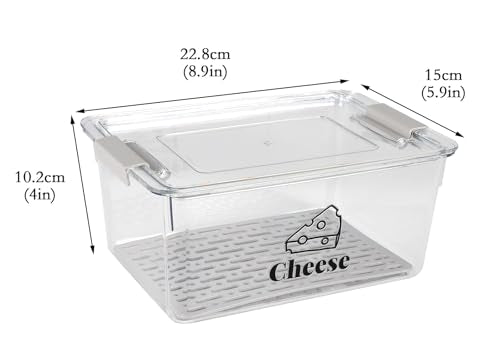 Cheese Holder Food Storage, Airtight Cheese Storage Box with Lid- Non Toxic, Lunch Meat Storage Sandwich Ham Cheeses Salami Sliced Turkey for Refrigerator to Keep Food Fresh,Clear-1Pack