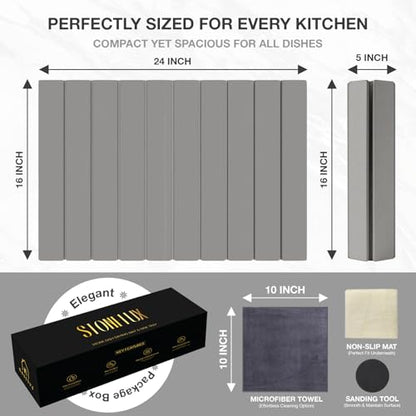 Large Stone Drying Mat for Kitchen Counter | 24"x16" | Fast Drying Collapsible Diatomaceous-Earth Mat | Super Absorbent Folding Mat for Dishes, Bottles, Glass, Heat-Resistant, Non-Slip (Light Gray) - color: Light Gray