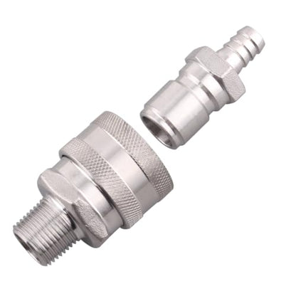 DERNORD 1/2 Inch Stainless Steel Quick Disconnect Set - Beer Brewing Connector Kit (Barb Male/MPT Female)