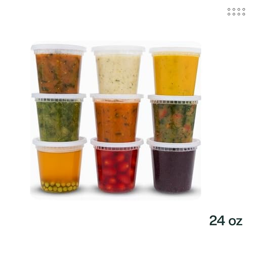 24oz [240 set] Heavy Duty Plastic Deli Container | BPA-Free Food Storage with Airtight Leak‑Proof Lids | Microwave, Freezer & Dishwasher Safe – Stackable, Bulk Reusable Soup & Meal Prep Tub
