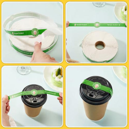 Zonon 600 Pcs Safe Secure Tamper Evident Seals for Drink Lids, Food Delivery Stickers Sealed for Freshness Labels Drink Food Coffee Milk Tea Ice Cream Seal Stickers 600 Pieces Per Roll (Green) - color: Green