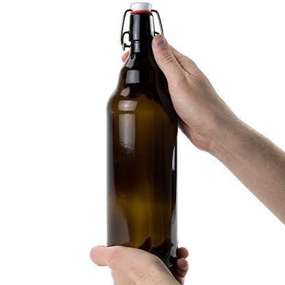 Glass Grolsch Beer Bottles, Quart Size - 33 oz Dark Amber Single - Airtight Seal with Swing Top/Flip Top Stoppers - Supplies for Home Brewing Fermenting of Alcohol, Kombucha Tea, Wine, Homemade Soda