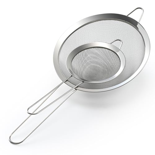 Luckyiren Fine Mesh Sieve Strainer Set, Stainless Steel, 6.3 and 3.94 Inch, with Grip Handles for Kitchen, Food Sifting, Noodles, Rice - size: 6.3 in +3.94 in