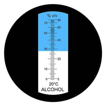 알코올 굴절계, 0-80% 부피 퍼센트 스케일 범위의 알코올 부피 미터, 증류 음료, 위스키, 보드카, 진, 와인 만들기 홈브루 키트용 ATC가 있는 정확한 알코올 측정 도구