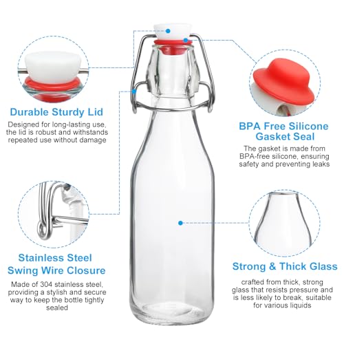 Swing Top Bottles,8.5oz 9 Pack Flip Top Glass Bottle with Airtight Grolsch Closures, Reusable for Kombucha, Beer, Cold Brew, Homemade Beverages & Storage