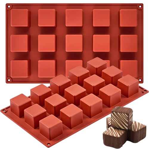 Puyeipt 2 Pack Square Silicone Molds, 1.4" x 1.4" x 1" Candy Chocolate Baking Molds for Cake, Candy, Jello, Truffle, Brownie, Soap, Ice Cream - style: 30 Cavities