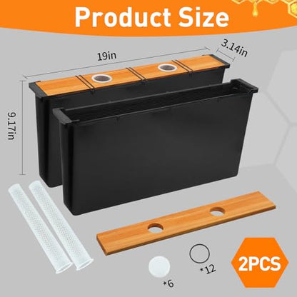 2 Pack 6.5L Bee Pro Feeder,Beeswax-Treated Wood,Feeder Beehive Frame,Bee Feeders for Hives,Beehive Frame for Feeding Deep Frame,Beekeeping Supplies,All eginners and Professional Beekeepers