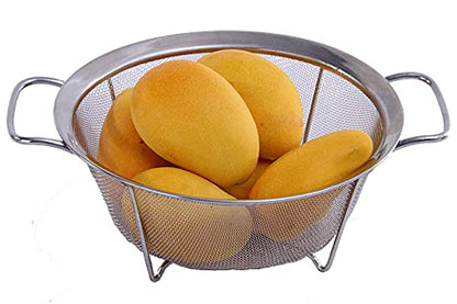 AJIODA Stainless Steel Mesh Colander Strainer Basket, 2.5 Quart Fine Mesh Net Colander with Heavy Duty Handles & Wide Rim & Resting Feet for Strain, Drain, Rinse, Fry, Steam or Cook Vegetables & Pasta - size: 2.5 Quart