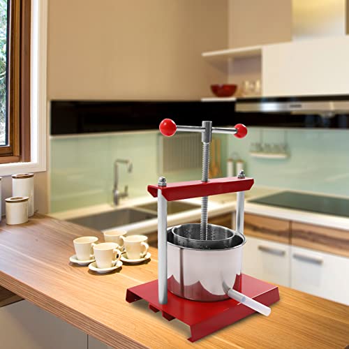 Stainless Steel Manual Fruit Wine Press with T-Handle & Strainer Bag, Cheese Tincture Vegetable Press Juicer for Apple Grape Lemon Juice, Cider, Olive and Honey, Home Kitchen Use (1.6Gal) - size: 1.6Gal