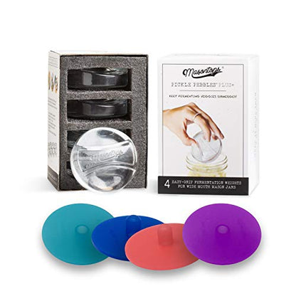 Masontops 8 PC Pickle Pebbles Glass Weight & Pickle Pipe Airlocks Kits - Large Wide Mouth Lid - For Pickling & Canning - size: Wide Mouth