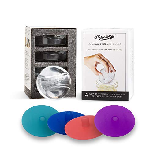 Masontops 8 PC Pickle Pebbles Glass Weight & Pickle Pipe Airlocks Kits - Large Wide Mouth Lid - For Pickling & Canning - size: Wide Mouth