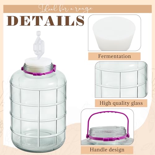 Ziliny 2 Pieces 4 Gallon Glass Carboy Wide Mouth, with Drilled Silicone Stoppers and Airlock, Fermenting Carboy for Beer Wine Brewing Equipment, Home Fermentation Container - size: 4 Gallon