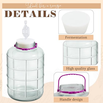 Ziliny 2 Pieces 4 Gallon Glass Carboy Wide Mouth, with Drilled Silicone Stoppers and Airlock, Fermenting Carboy for Beer Wine Brewing Equipment, Home Fermentation Container - size: 4 Gallon