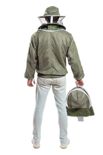 -- Beekeeping Fully Ventilated Jacket in Multi-Color with Round Veil (2XL, Olive Green with Two Veils) - color: Olive Green With Two Veils, size: XX-Large