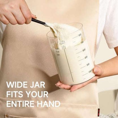 HomeFeel Premium Sourdough Starter Jar - 34 Oz Large Glass Jar with Bamboo Lid, Cloth Cover, Date Tracker, Thermometer and Scraper, Stylish Design and Wide Mouth Starter Kit (2 Pack) - size: 34 Oz