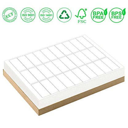 1" x 2-5/8" Address Labels 1500 Labels Sticker Paper for Laser/Ink Jet Printer mailing Labels 8.5"×11" White 30 per Sheet - size: 1" x 2-5/8"(30-up), style: 50 sheets