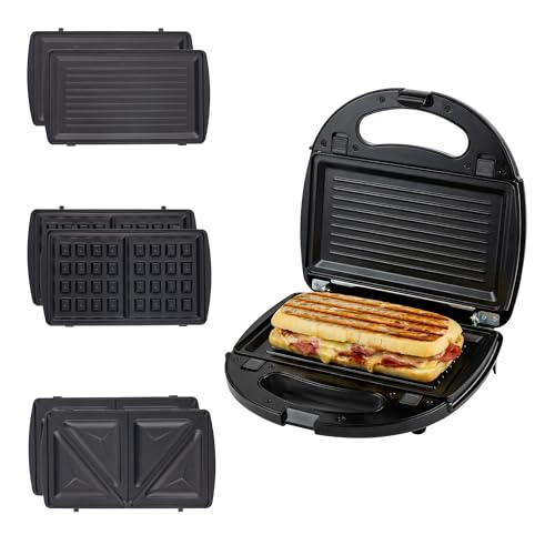 OVENTE 3 in 1 Electric Sandwich Maker, Panini Press Grill and Waffle Iron Set with Removable Non-Stick Plates, Perfect for Cooking Grilled Cheese, Tuna Melts, Burgers, Steaks and Snacks, Black GPI302B - color: GPI302B