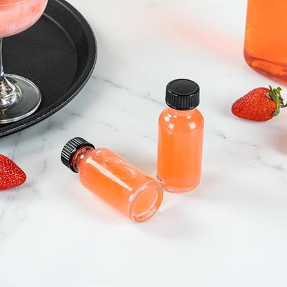 Restaurantware Vetri 1 Ounce Boston Glass Bottles, 48 Sample Bottles With Black Phenolic Caps - Dishwashable, Round, Clear Glass Bottle, For Potion, Juice, Ginger Shots, Whiskey, Liquids - color: Clear, size: 1 oz