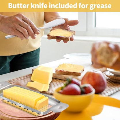 Adullpony Cheese Slicer for Block Cheese:18 Wires Cut 1/4 Inch Butter Cutter, Stainless Steel Slicers for Butter Squares Bulk Cutting with Cheese knife, Dishwasher Safe