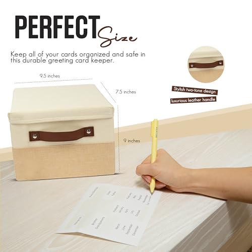 Greeting Card Organizer Box with 15 Dividers | Holds 150+ and Collapses When not in Use | Stylish Greeting Card Storage Box Organizer - style: Box with Dividers