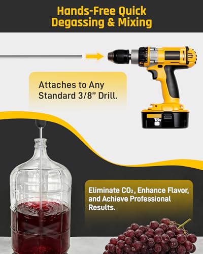 Wyckoff 17.5" Wine Degasser Drill Attachment (Ver.3)Stainless Steel Stirrer | Foldable 17.5-inch Wine Making Mixer Rod, Wine Wand Stirring Paddle for Home Brewing, Wine | Beer | Mead | Kombucha