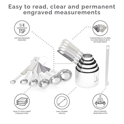CuttleLab Measuring Cups and Measuring Spoons Set of 14 - Stainless Steel Measuring Cups and Spoons Set, Includes 1/8 Teaspoon Measuring Spoon, 1/8 Cup Measuring Cup, Leveler Dry (14, Charcoal) - color: Charcoal