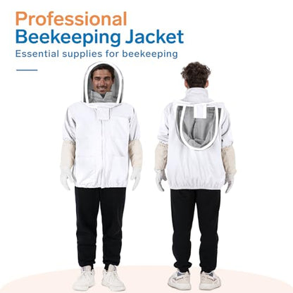 Bee Suit - Beekeeping Jacket for Men & Women - Polycotton Jacket with Beekeeping Gloves (White) - size: Large