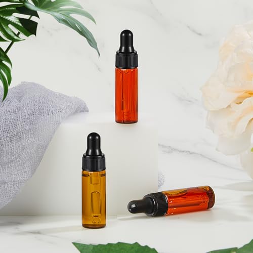Didaey 200 Pcs 1/2/3/5/10/15 ml Mini Glass Oil Dropper Bottle Bulk, Clear Essential Small Empty Bottles Sample Containers Perfume Liquid Vials with Cap for Traveling (5 ml,Amber) - color: Amber, size: 5 ml