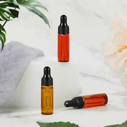 Didaey 200 Pcs 1/2/3/5/10/15 ml Mini Glass Oil Dropper Bottle Bulk, Clear Essential Small Empty Bottles Sample Containers Perfume Liquid Vials with Cap for Traveling (5 ml,Amber) - color: Amber, size: 5 ml