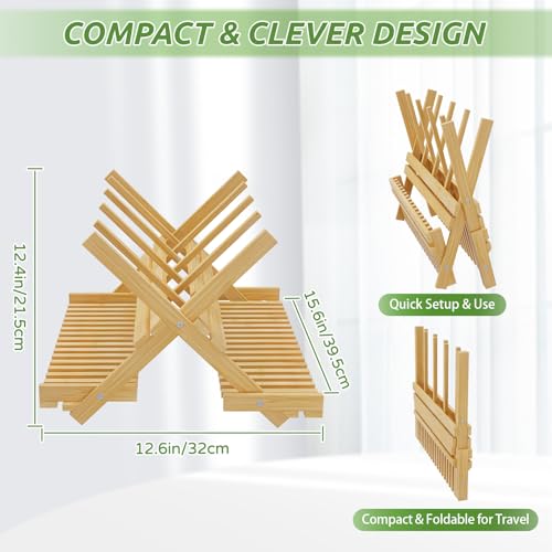 DSVENROLY Baby Bottle Drying Rack Foldable Vertical Bamboo Milk Bottle and Accessories Organizer for Busy Parents, Maximizes Space, Quick Drying, Easy Cleanup & Storage (Bamboo)