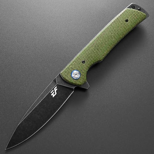 Eafengrow EF973 Folding Knife, D2 Steel Blade Micarta Handle Scale Pocket Knife Folder for Working Camping Hiking EDC Tool Knife（army green - color: green