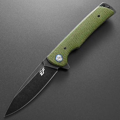 Eafengrow EF973 Folding Knife, D2 Steel Blade Micarta Handle Scale Pocket Knife Folder for Working Camping Hiking EDC Tool Knife（army green - color: green