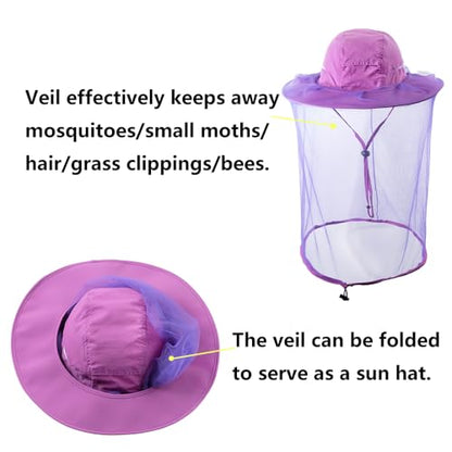 Mosquito Netting Bee Keeper Hat,Garden Bug Gnats Face Cover Head Net Veil Costume Dog Grooming Cap for Women Men Fishing - color: Purple