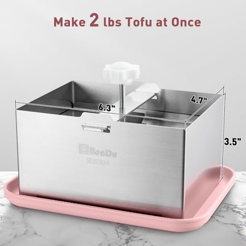 Tofu Press Stainless Steel, Paneer Maker with Tofu Press Cloth and Drip Tray, Improves Tofu Flavor and Texture, for Homemade Tofu, Paneer Press and Cheese Press, Multi-Functional Kitchen Tool（Pink） - color: Stainless Steel Standard