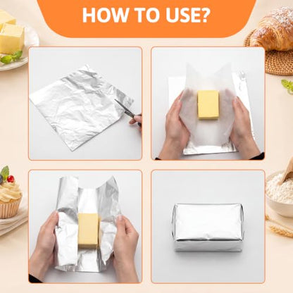 500 Pack Butter Paper Set Butter Wrapping 250 Aluminum Foil Sheets 250 Silicone Oil Papers Pre-cut Wrappers for Homemade Chocolate and Food Storage 2 Sizes