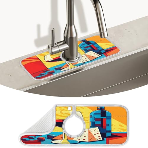 Kitchen Sink Splash Guard Cheese Wine Sink Water Splash Guard Absorbent Fast Drying Sink Mat Washable Dish Drying Mat 15x5.4"