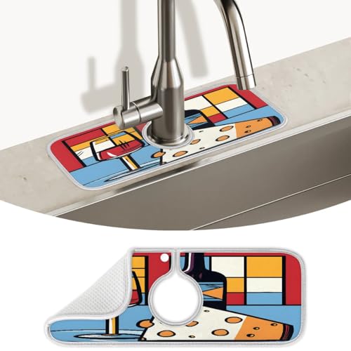 Wine Cheese Faucet Mat for Kitchen Sink Super Absorbent Faucet Splash Guard Fast Drying Faucet Mat Sink Mat for Kitchen Bathroom 15x5.4"