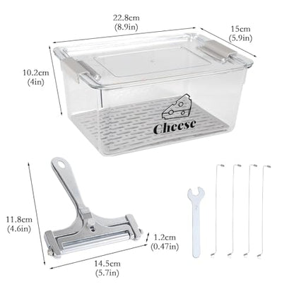 Cheese Container for Refrigerator with Cheese Slicer Kit,Cream Cheeses Container with Lid,BPA-Free Shredded Cheddar Cheeses Deli Meat Storage Containers for Fridge Organizers and Storage Box