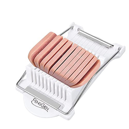 FENGCHEN Spam Slicer, Easy Luncheon Meat Cutter with Stainless Wires, Multi-purpose Soft Food Cutter for Luncheon Meat, Fruit of Kitchen Home Use, Durable and Rust Resistant Food Prep Accessory,White - color: White