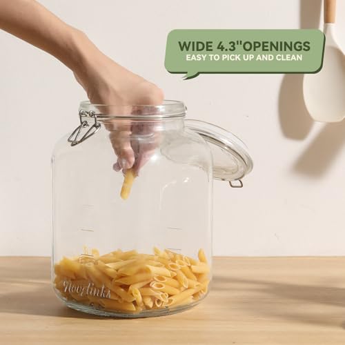 novelinks 2 Pack 1 Gallon Square Super Wide Mouth Glass Storage Jars with Airtight Glass Lids, Mason Jars with Stainless Steel Handle,Clear Glass Storage Container for Fermenting, Pickling, Canning - color: Glass Lid