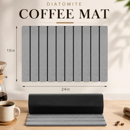 Large Stone Coffee Mat for Countertop, 24" x 15" Diatomaceous Earth Coffee Dish Drying Mats with Non-Slip Rubber Base, Super Absorbent Quick Drying Mat for Kitchen Espresso Machine